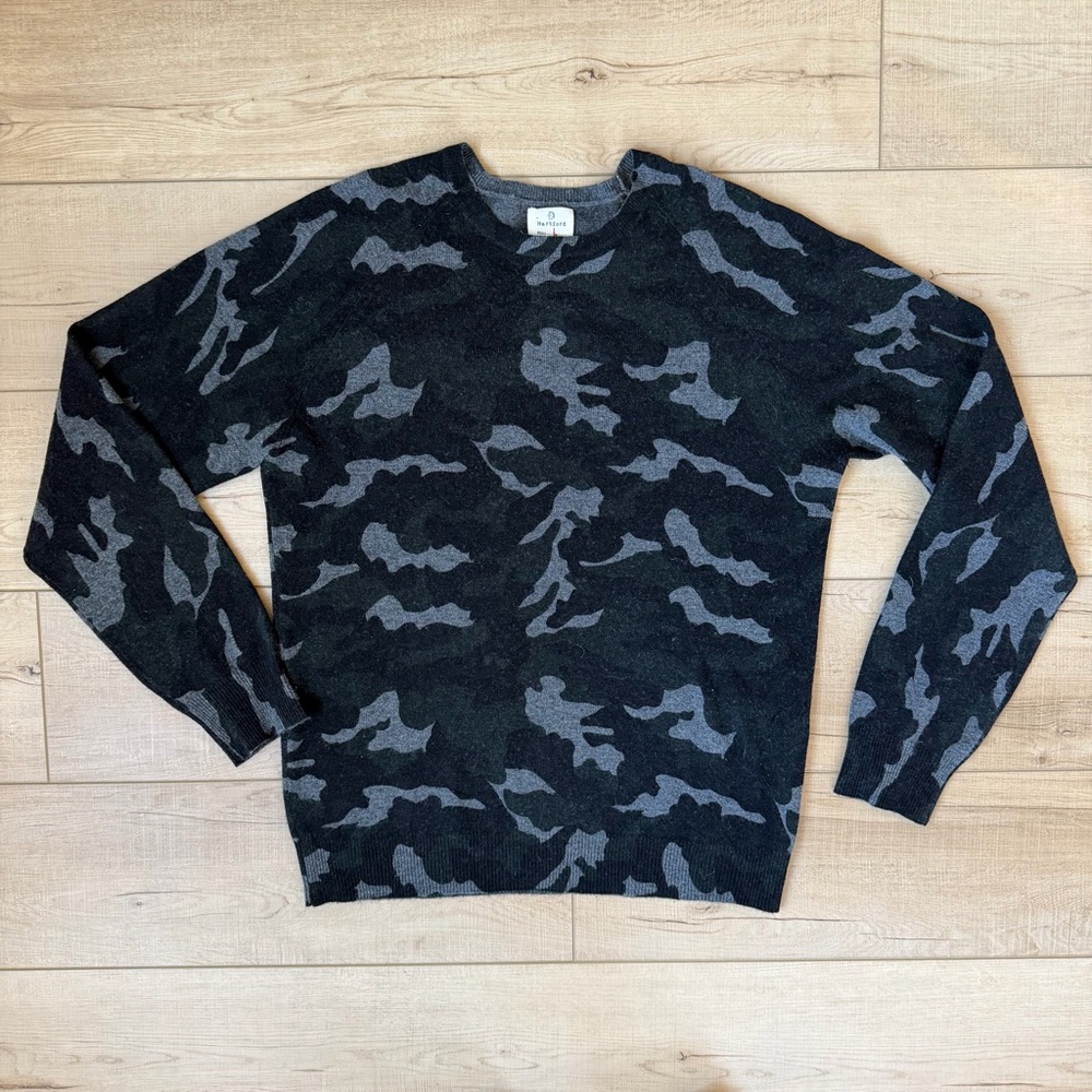 Hartford Sweater Men's L Camo Wool/cashmere Blend Crew Neck Pullover Preppy